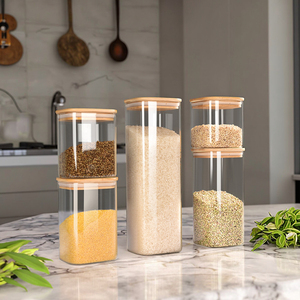 5 pièces ensemble <span class=keywords><strong>cuisine</strong></span> hermétique carré bocaux de stockage en verre avec boîte en mousse à bulles stockage à domicile bocal en verre avec couvercle hermétique - Product Image 4