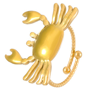 Stainless Steel Gold Plated Adjustable <b>Open</b> <b>Ring</b> Crab Turtle Starfish Shell Ocean Beach Vacation Vintage Jewelry For Women - Product Image 1