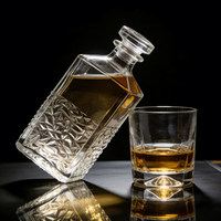 Vente en gros de bouteilles de liqueur en verre de 750 ml et 1000 ml, carrées, transparentes, pour vodka, brandy, vin, carafe