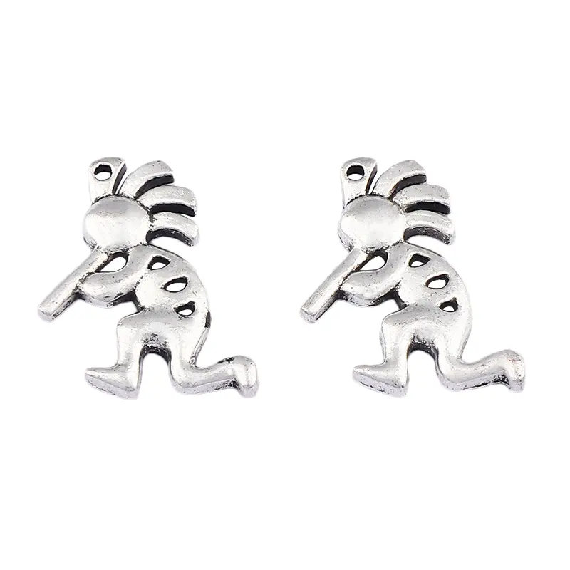 Antique Silver Tone Native Kokopelli Charms Pendants For DIY Bracelet Necklace Jewelry Making Findings 22x15mm