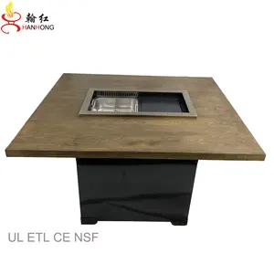 Korean Bbq Grill Table Commercial Smokeless Wooden Hot Pot Table For Restaurant With UL ETL CE CB