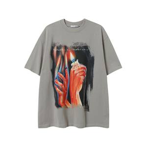 Camiseta de coleccionista de ropa de calle, camiseta de gran tamaño con acabado Vintage lavado con enzima y pintura al óleo de oración gótica - Product Image 4