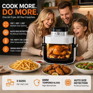 Friteuse à air numérique en verre 6-en-1 1800W 7QT 6.6L, bol en verre borosilicate sans PFAS, PTFE, BPA, certifiée CE, OEM, ODM, vente en gros B2B - Product Image 1