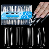 192 faux ongles stiletto sans courbe C, extra longs, forme amande, couvrance totale, transparents, carrés aplatis, 15 tailles, pré-conçus