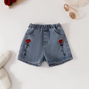 2025 Shorts in Denim per ragazze estate nuova tuta Casual gilet rosso a tinta unita e Hot Pants per Set da <span class=keywords><strong>bambina</strong></span> - Product Image 4