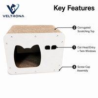 Maison-griffoir pour chat en carton ondulé avec entrée en forme de tête de chat et double fenêtre, mobilier d'intérieur, vente en gros