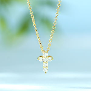 Pendentifs en forme de croix en or jaune massif 14 carats de haute qualité, faits à la main, avec diamants naturels, cadeau pour petite amie, à porter tous les jours - Product Image 3