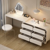 Coiffeuse d'angle de luxe en bois massif style crème avec tiroirs intégrés, miroir éclairé, amovible, moderne, minimaliste et extensible