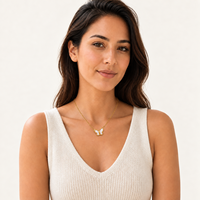 Collier en acier inoxydable 304 plaqué or 18 carats avec papillon en nacre pour marques de boutiques