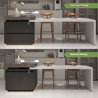 Table de bar et de salle à manger de luxe moderne italienne avec îlot en dalle de roche et fonctions rétractables pour petits appartements et salons