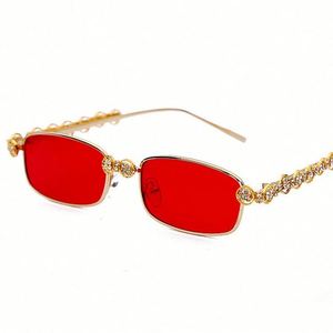 Gafas de Sol Cuadradas de Lujo con Logotipo Personalizado, Gafas de Sol Rojas para Mujer, Gafas de Sol Rectangulares Pequeñas con Diamantes para Mujer - Product Image 4