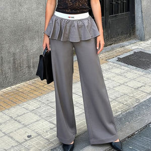 Casual Streetwear Canvas Washed Flat Front Layered Look Pants with <b>Elastic</b> Waist Straight Leg Woven Trousers - Product Image 2