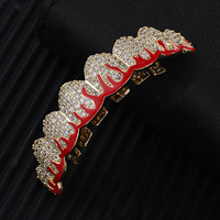 En gros Grillz CZ Iced Out Red Drip, Capuchons dentaires Vampire Teeth, Bijoux dentaires Hip Hop, Mode Halloween, Plaqué or 14K, Forme en U, Unisexe