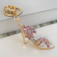 Gantungan Kunci Sepatu Hak Tinggi 3 Warna Fashion, Kristal Rhinestone, Stiletto, Bunga Emas, Aksesoris Tas Glamor, Perhiasan, Hadiah untuk Wanita
