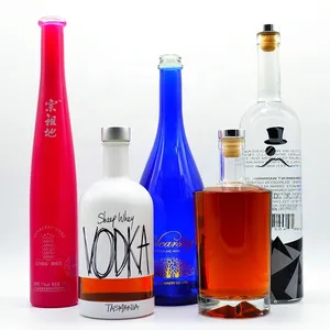 Grosir Botol Kaca GB 1000Ml 750Ml 500Ml 375Ml 200Ml 100Ml Botol Semangat Vodka Wiski untuk Minuman Keras dengan Gabus