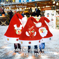 Chapeau de Noël en fourrure pour parents et enfants, chaud pour l'hiver, motif Père Noël avec impression numérique, pour bébés, unisexe