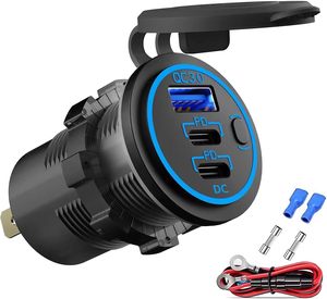 12V USB-Steckdose mit Mehrfachanschluss, Dual PD3.0 USB-C und Quick Charge3.0 Auto-Ladeanschluss mit Netzschalter, Schnellladung - Product Image 1
