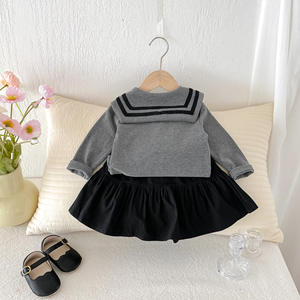 Bébé fille décontracté Style académie costume automne nouvelle petite <span class=keywords><strong>robe</strong></span> noire Jk dentelle jupe plissée nœud <span class=keywords><strong>sweat</strong></span> deux pièces ensemble peigné - Product Image 5