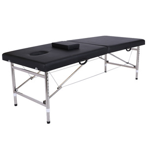 Lit de massage en acier inoxydable au design moderne, cuir synthétique, meuble pliable durable pour salon de beauté, facile à transporter pour les extensions de cils - Product Image 1
