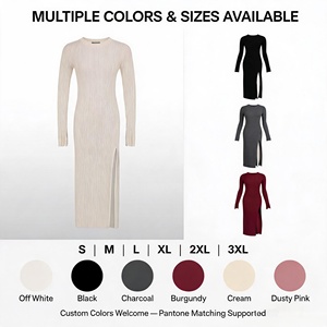 Abito Mini Aderente <span class=keywords><strong>a</strong></span> <span class=keywords><strong>Costine</strong></span> Traspirante Personalizzato, Manica Lunga in Maglia, Casual, Tinta Unita, Viscosa, OEM ODM - Product Image 3