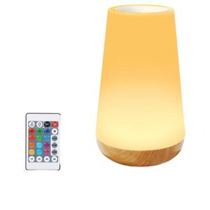 Modern Style <b>Touch</b> Remote Control LED Nightlight Table <b>Lamp</b> Warm White <b>Light</b> Wooden Grain Design for Bedroom Bedside Battery - Product Image 4
