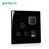 Interruptor de luz táctil de 13A y 1 toma, con panel de cristal y plástico, personalizable, precio de fábrica con 15 años de experiencia, para Reino Unido.