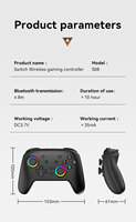 Control Inalámbrico para Juegos Z S08 Multiplataforma con Botón Turbo para Switch/Consola, Giroscopio de Seis Ejes, PC/Android/iOS, 600mah, PS3, PS4