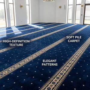 Tappeto di Lusso Bocai in Velluto Reale Goffrato, Spesso e Morbido, Realizzato a Macchina in Nylon per Casa, Moschea, Sala di Preghiera Islamica, Blu - Product Image 4