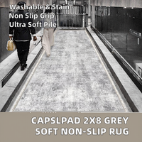 Capslpad 2x8 Grey Abstract Ultra Soft Fabric Washable Non-Slip Rubber Backing Stain Resistant Low Pile Machine Made Runner Rug