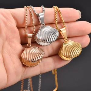 Collier pendentif de luxe en acier inoxydable pour femme, bijoux de luxe pour les fêtes avec breloques coquillages et perles, accessoires de bijoux DIY, vente en gros - Product Image 6