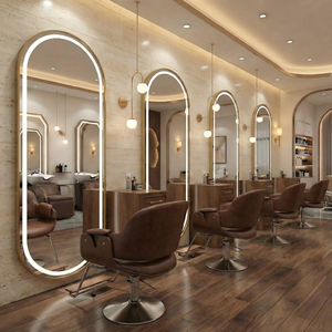 Espejo de salón LED de arco dorado de lujo Kingstin, espejo de barbería de cuerpo entero - Product Image 1