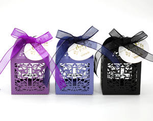 Boîte de faveur de baptême coupe au laser boîte à bonbons en croix avec des rubans pour la décoration de fête de mariage décoration de table pour la douche de bébé chrétienne - Product Image 4
