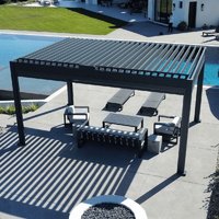Fabrication d'espaces de vie extérieurs Pergolas à persiennes étanches en aluminium traité thermiquement avec revêtement en poudre LED Design moderne