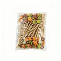 Brochettes de barbecue jetables écologiques en bambou, feuilles d'érable colorées, boîte de 200 pièces