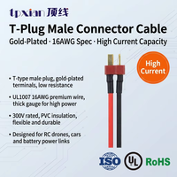 Kabel T-Plug Male UL1007 16AWG Berlapis Emas, Kabel Daya Arus Tinggi untuk Drone RC, Mobil RC, Pesawat Model, Koneksi Baterai Lithium
