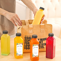 Bouteille de Jus en Plastique avec Bouchon de 2oz, 4oz, 6oz, 8oz, 12oz, 16oz. Bouteilles de Jus Carrées de 60ml, 120ml, 250ml, 350ml avec Capsules Inviolables