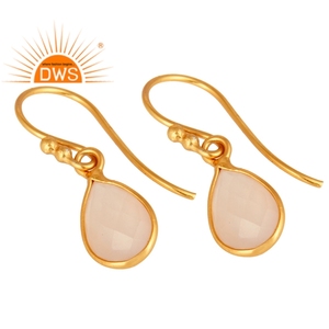 Newly Arrival 18k Gold Plated Sterling Silver Dangle Earrings Rose Chalcedony Gemstone Earrings Jewelry Supplier - Product Image 2