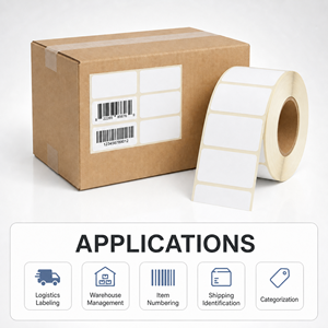 Étiquettes de codes-barres à transfert thermique résistantes à l'huile, autocollantes, en PET synthétique, pour l'étiquetage des rayonnages et des cartons d'entrepôt - Product Image 4