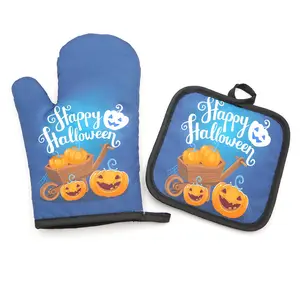 Vente en gros de mitaines pour four Halloween Porte-casseroles et mitaines de four vierges par sublimation en lin Porte-casseroles à sublimation résistant à la chaleur