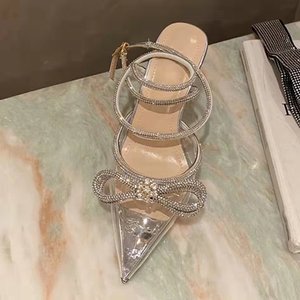 Nouvelles sandales à talons fins pour femmes, mode, <span class=keywords><strong>avec</strong></span> nœud <span class=keywords><strong>papillon</strong></span> en strass, style féerique, nœud rose <span class=keywords><strong>avec</strong></span> diamants, talons hauts - Product Image 5