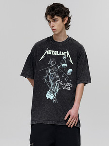2025 estate nuovo prodotto retrò pesante cotone t-shirt per gli uomini stile <span class=keywords><strong>Rock</strong></span> Band 100% in maglia di cotone americano High Street - Product Image 4