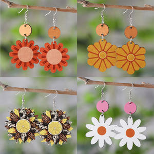 Pendientes de madera Girasol Limón Girasol Colgante Pendientes de doble cara para mujer Uionen 1146 - Product Image 1