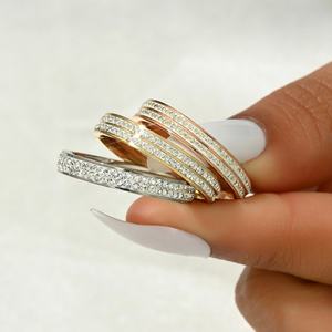 Wholesale New Design Two Rows Lab Grown Diamond Brilliant Cut Ring Gold Stainless Steel Fashion Engagement Wedding Bands Women - Product Image 5