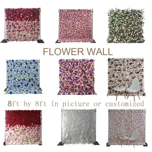 3D/5D Artificial Silk Flower Wall For Event Party Wedding Decor Pink Purple Fabric Florable Rolled Up Flower Wall Backdrop