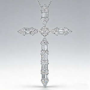 CUSTOM SILVER 10K/14K/18K GOLD PLATED LAB GROWN CVD DIAMOND CLASSIC ENGAGEMENT GIFT SWEATER <b>CHAIN</b> NECKLACE <b>CROSS</b> PENDANT - Product Image 5