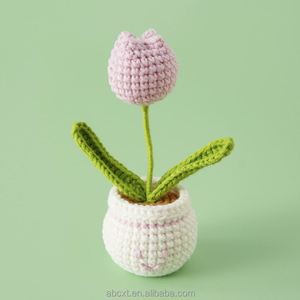Flores Decorativas Hechas a Mano al por Mayor, Plantas de Ganchillo, Mini Tulipanes y Rosas de Ganchillo, Flores Tejidas en Maceta - Product Image 5