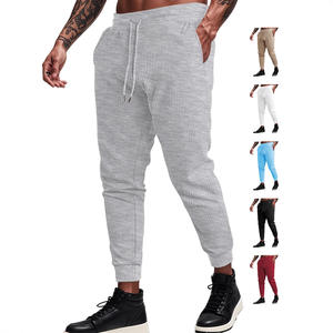 Pantalones deportivos de punto gofrado para hombre, cintura elástica con cordón, transpirables, de color sólido, informales, para el tiempo libre - Product Image 5