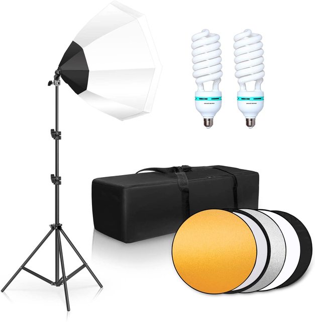 70cm Octagon Umbrella Softbox Kit With 150W  Bulb Tripod Soft Box and Reflector Photo Studio Lighting for Shooting Video Photo