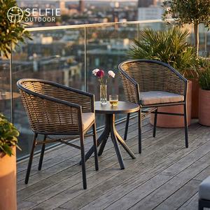 Conjunto de Comedor Moderno de Ratán para Exteriores, para Hotel, Jardín, Restaurante, Cafetería y Balcón, Mesa de Comedor Redonda con Sillas y Cojines Impermeables - Product Image 3