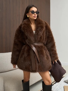 <span class=keywords><strong>Manteau</strong></span> élégant Zeyu pour <span class=keywords><strong>femme</strong></span> en fausse fourrure de renard marron chocolat, mi-long, ceinturé, col à revers oversize, pour l'<span class=keywords><strong>hiver</strong></span>, les fêtes et le quotidien - Product Image 6